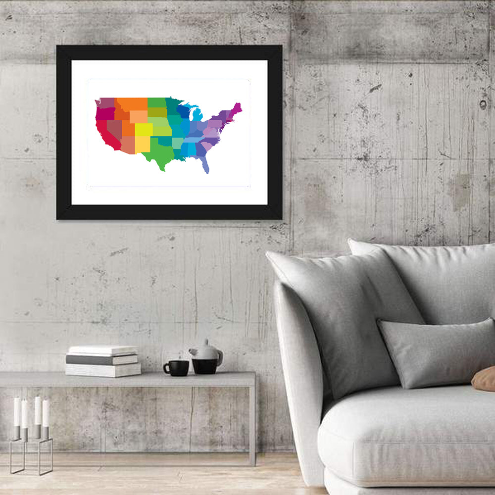 Rainbow United States Map Wall Art in a room, landscape