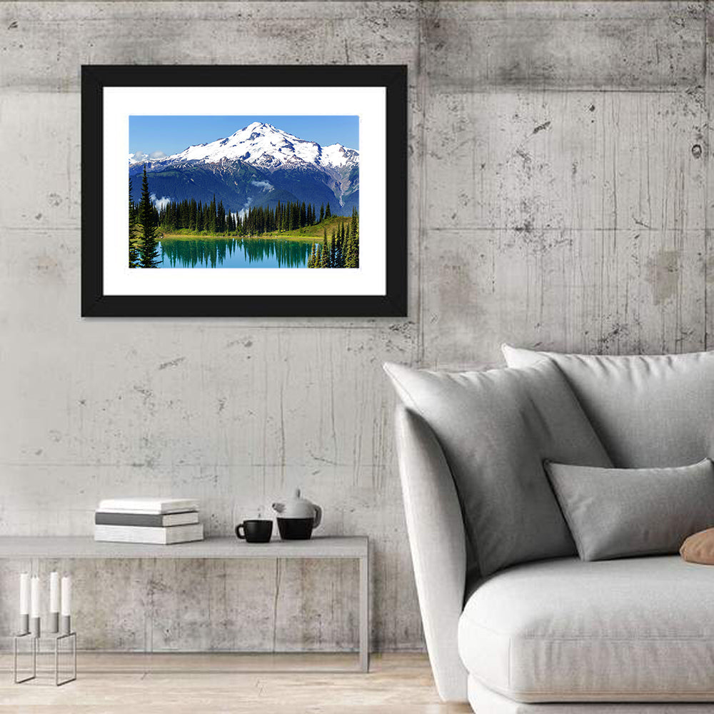 Mount Rainier Lake Reflection Wall Art in a room, landscape