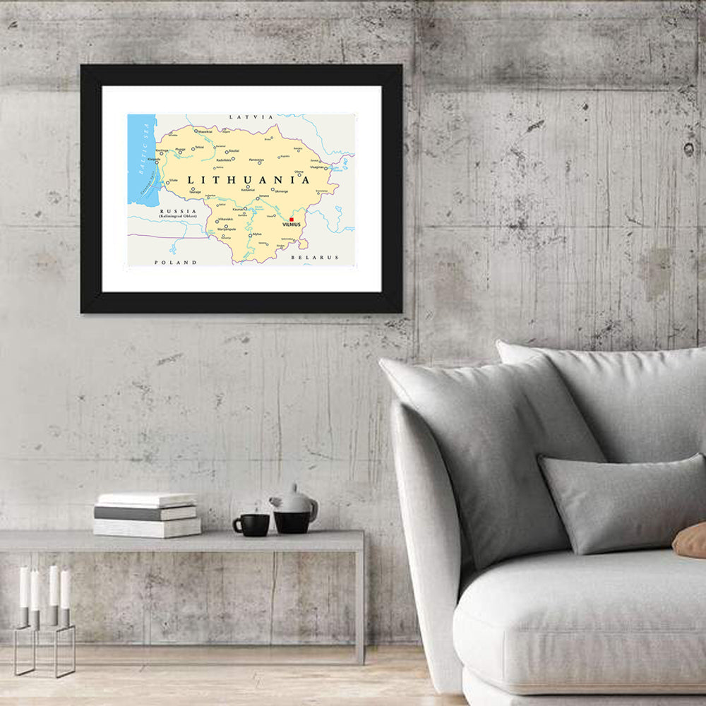 Lithuania Political Map Wall Art in a room, landscape