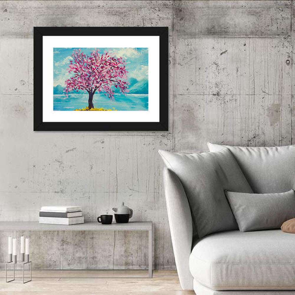 Sakura Island with Pink Blossoms Wall Art in a room, landscape