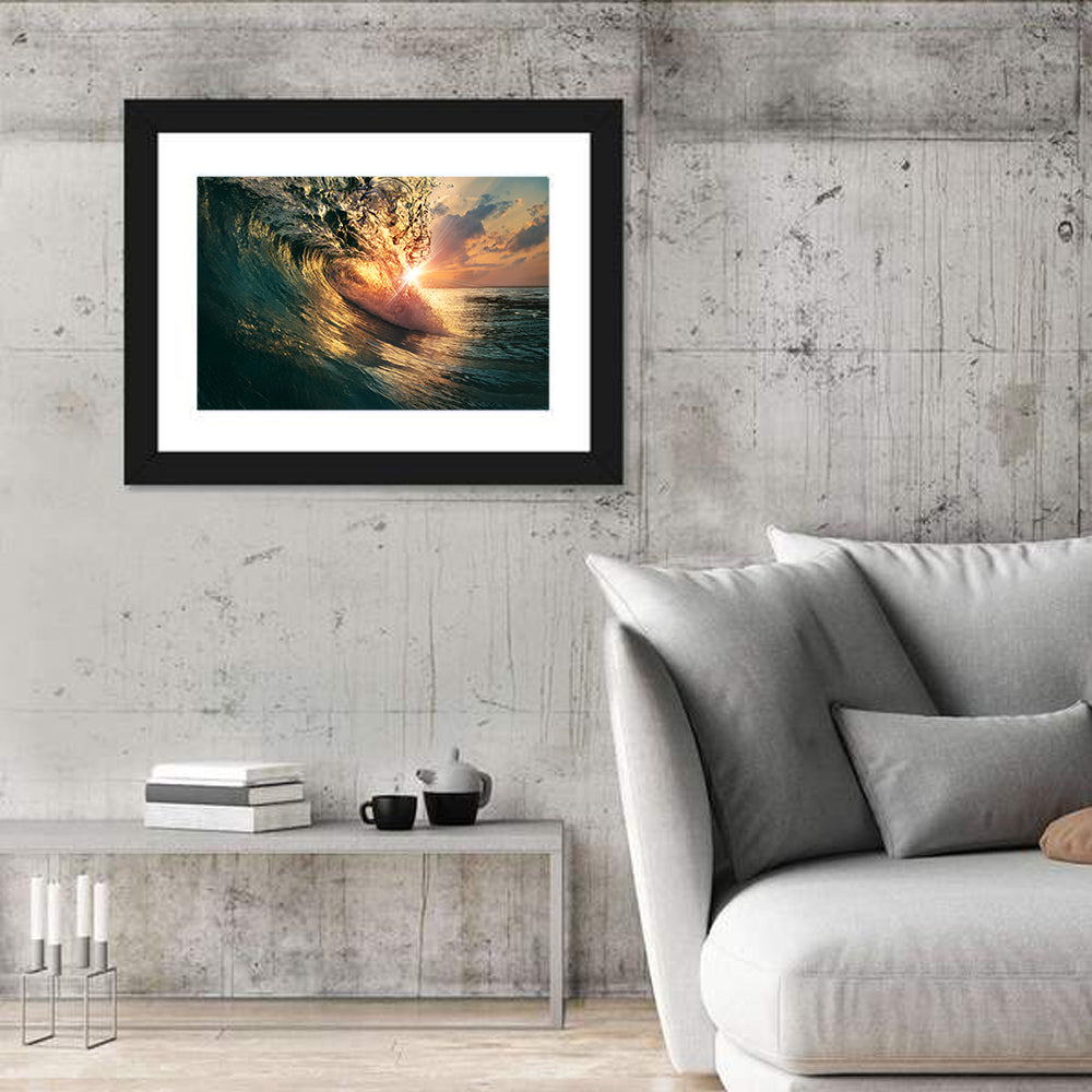 Sun Through Breaking Wave Wall Art in a room, landscape