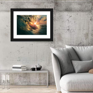 Ocean Wave Falling At Sunset Time Wall Art