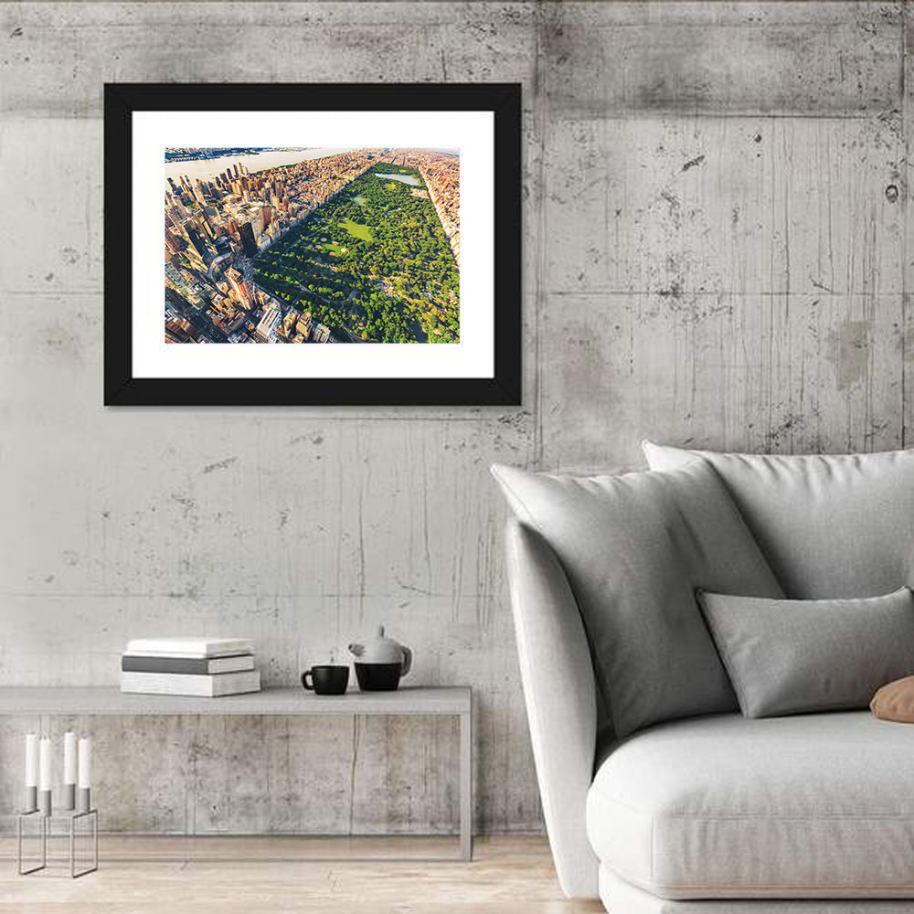 Manhattan Aerial Over Central Park Wall Art in a room, landscape