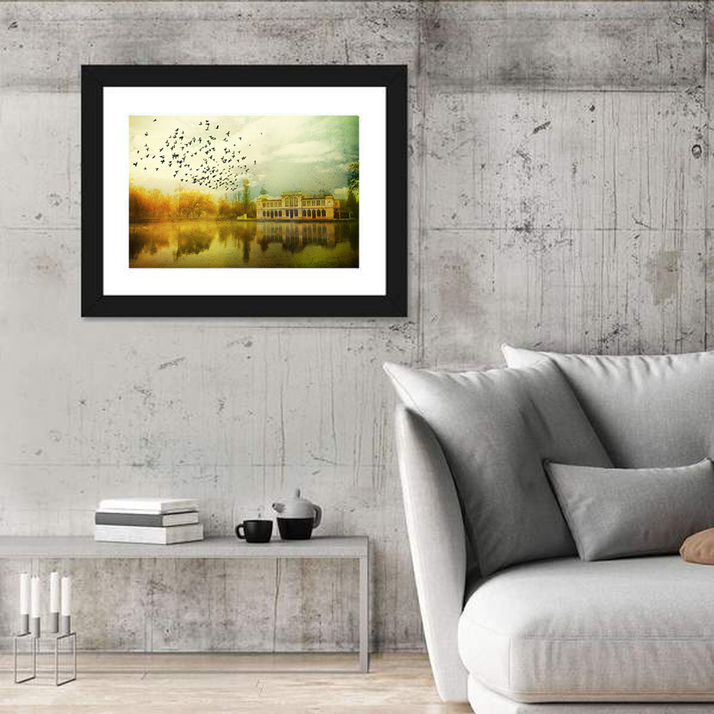 Old Mansion with Flock of Birds Wall Art
