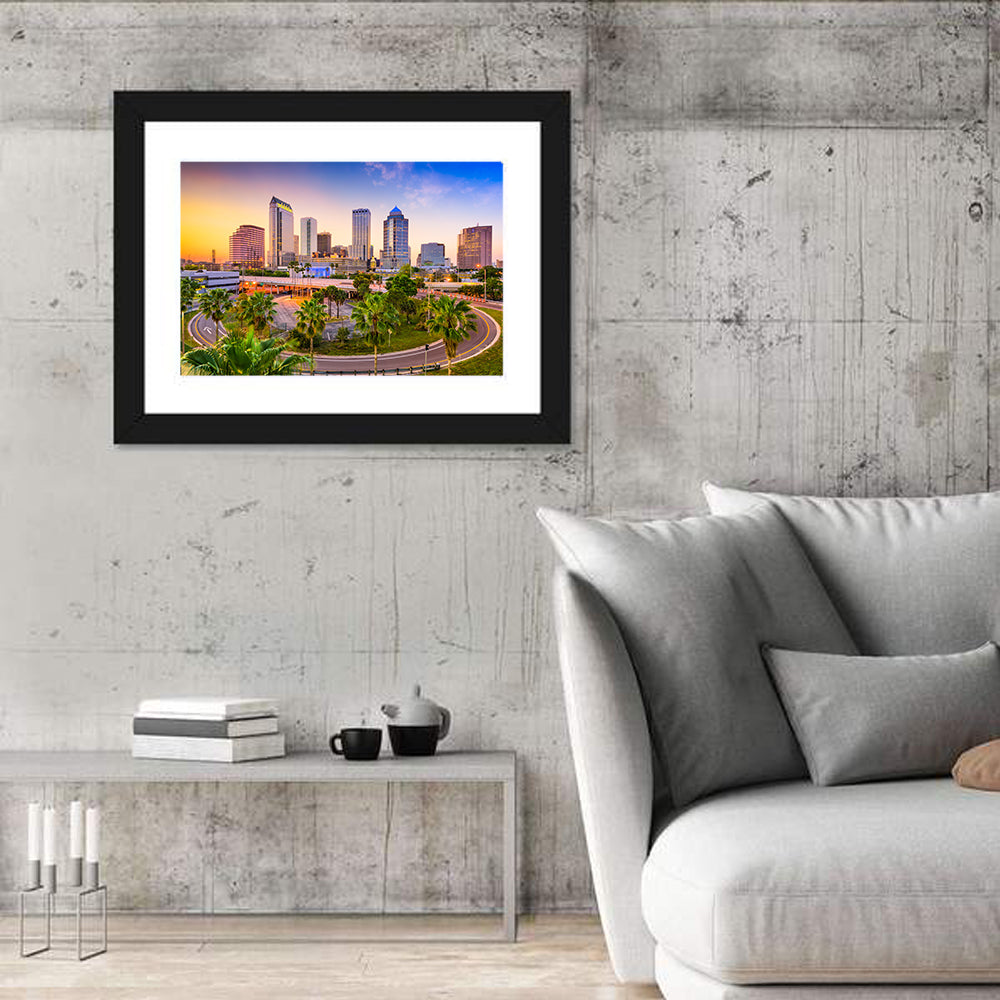 Tampa Downtown Skyline at Sunset Wall Art in a room, landscape