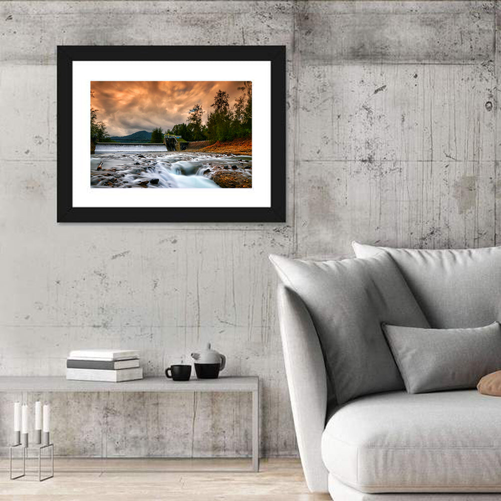 Mentawa Dam at Dusk Wall Art in a room, landscape