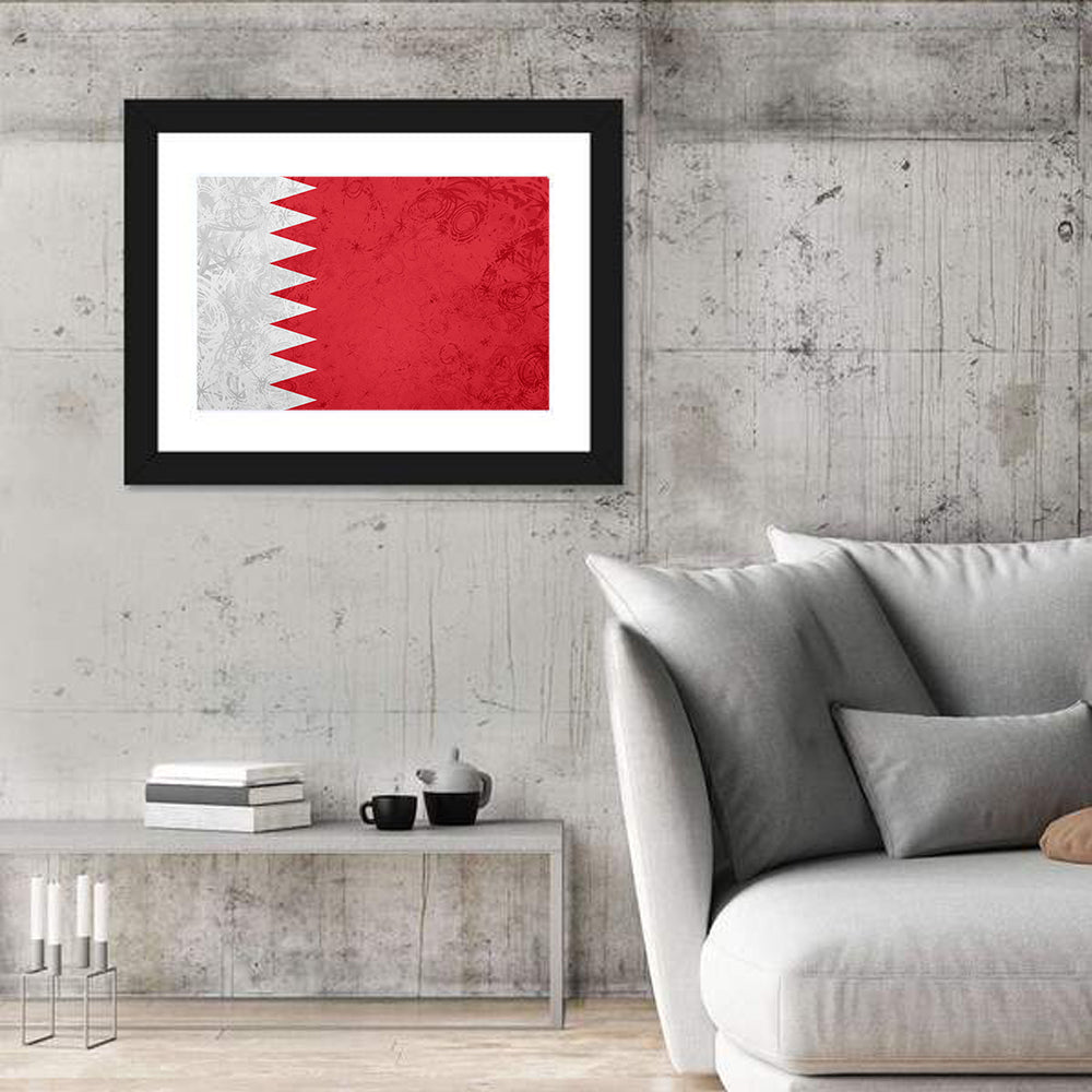 Bahrain Flag with Serrated Edge Wall Art in a room, landscape