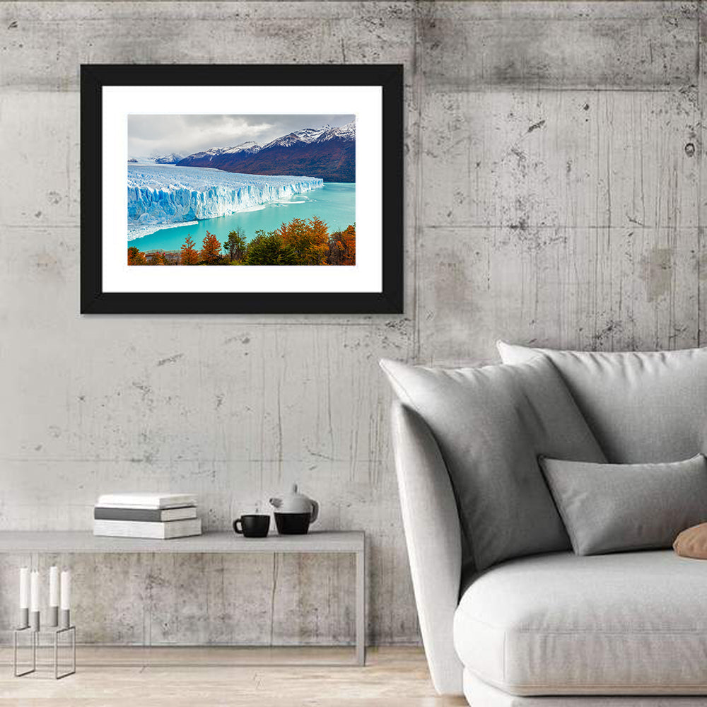 Perito Moreno Glacier with Autumn Foliage Wall Art in a room, landscape