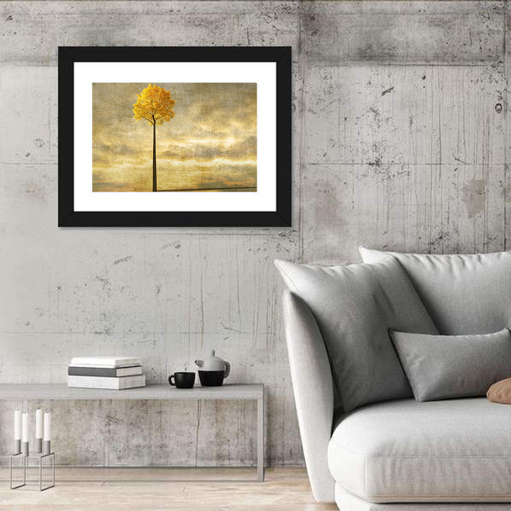 Solitary Tree at Golden Hour Wall Art in a room, landscape