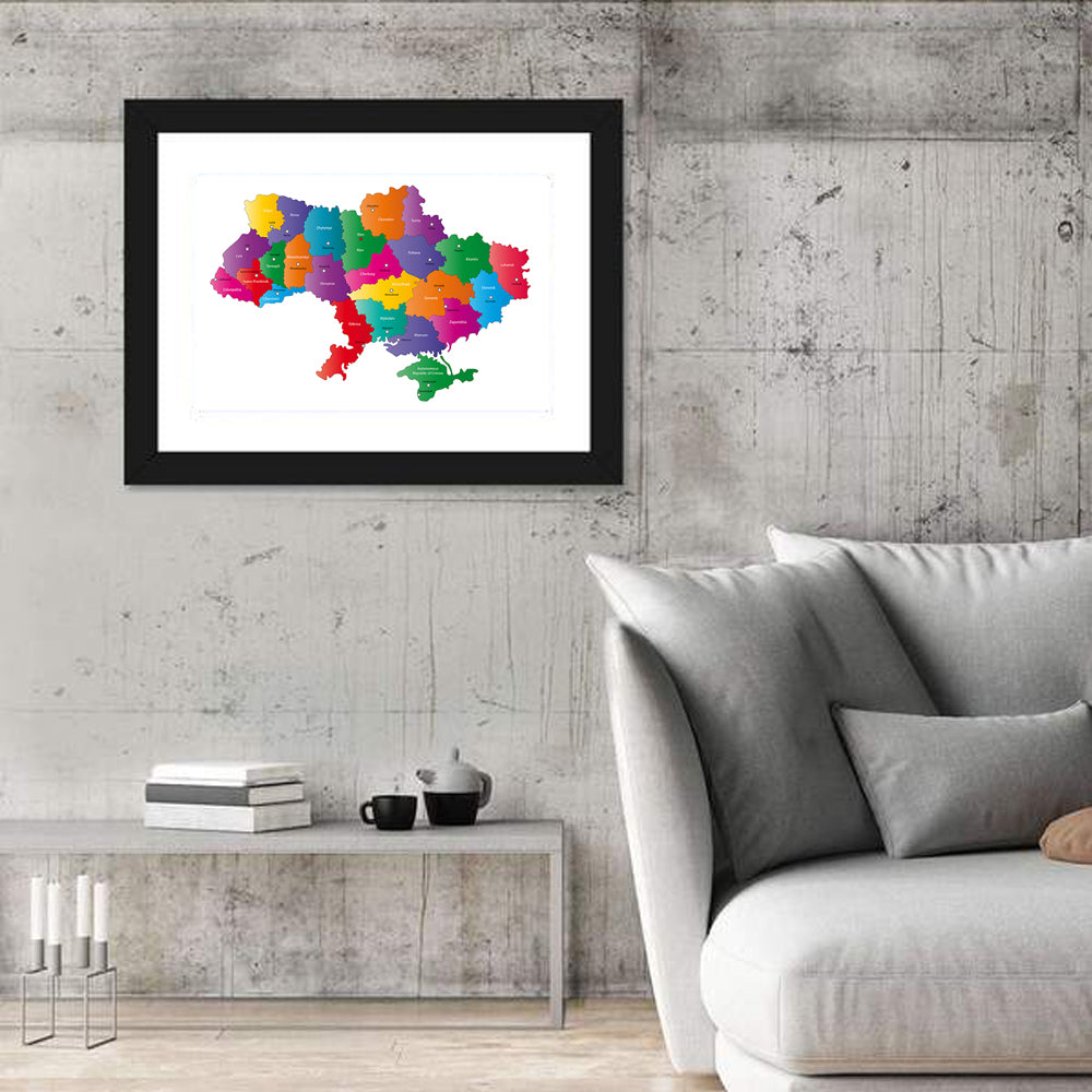 Colorful Ukraine Map Wall Art in a room, landscape
