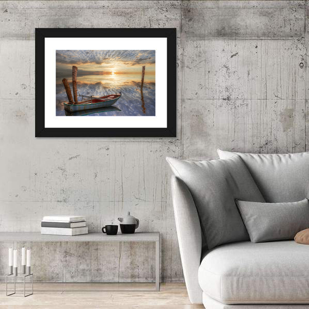 Old Lonely Boat In Lake Wall Art