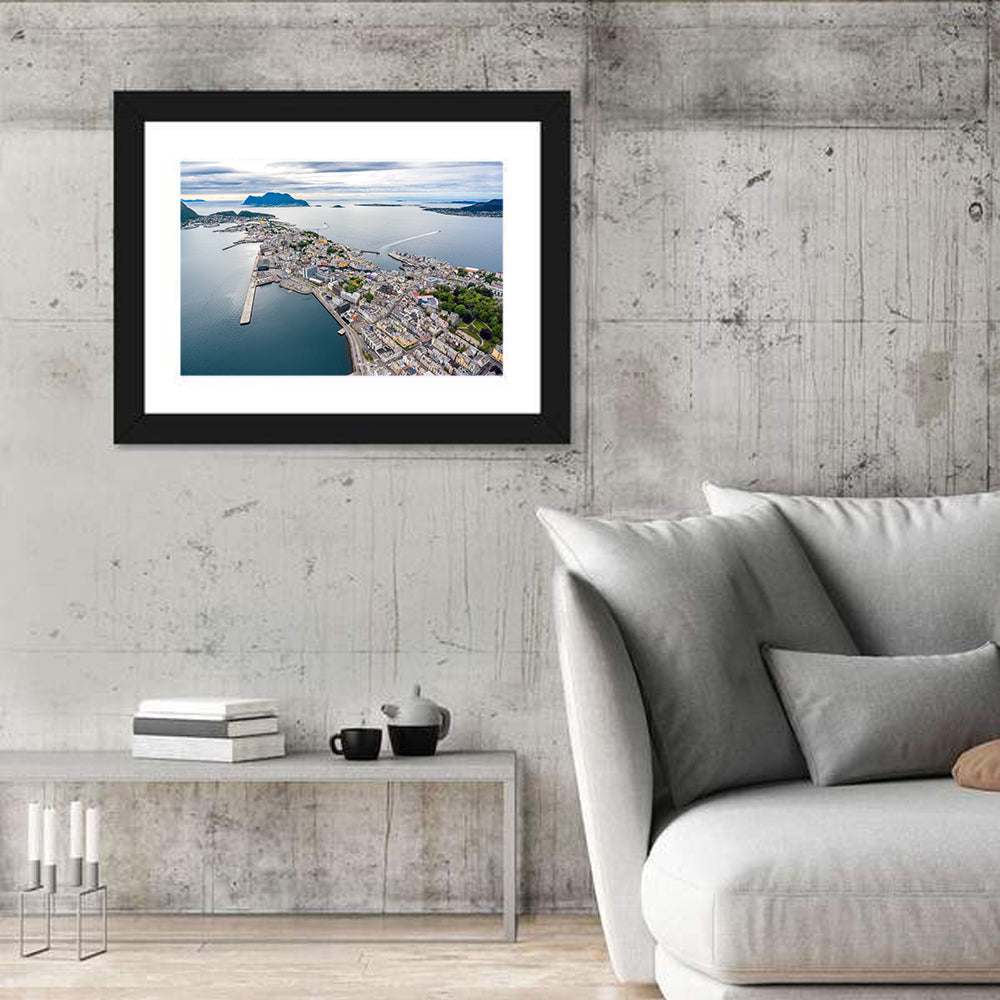Aksla View Over Ålesund Harbor Wall Art in a room, landscape