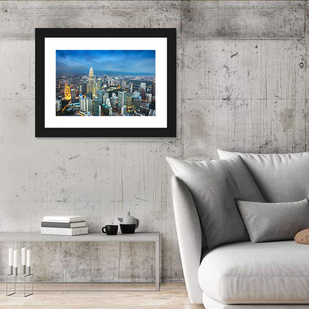 Kuala Lumpur Petronas Towers Skyline Wall Art in a room, landscape