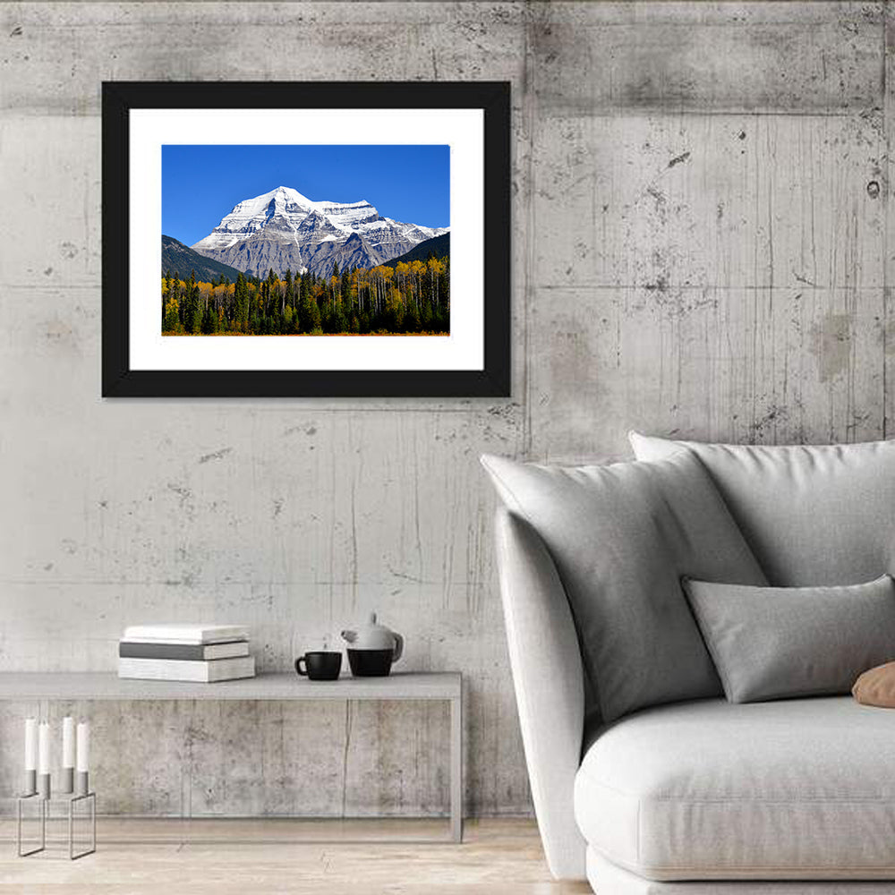 Mount Robson Autumn Landscape Wall Art in a room, landscape