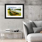 Weathered Wooden Boat on Riverbank Wall Art