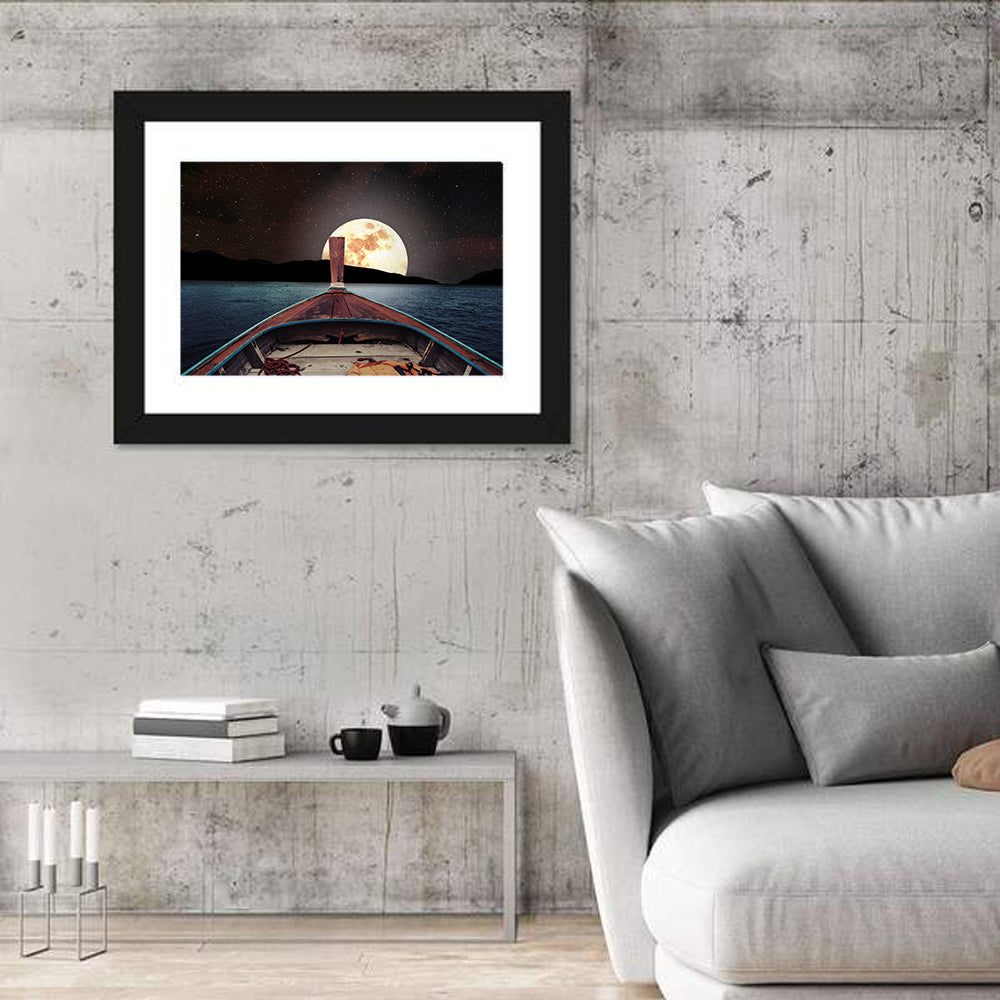 Longtail Boat Under Full Moon Wall Art