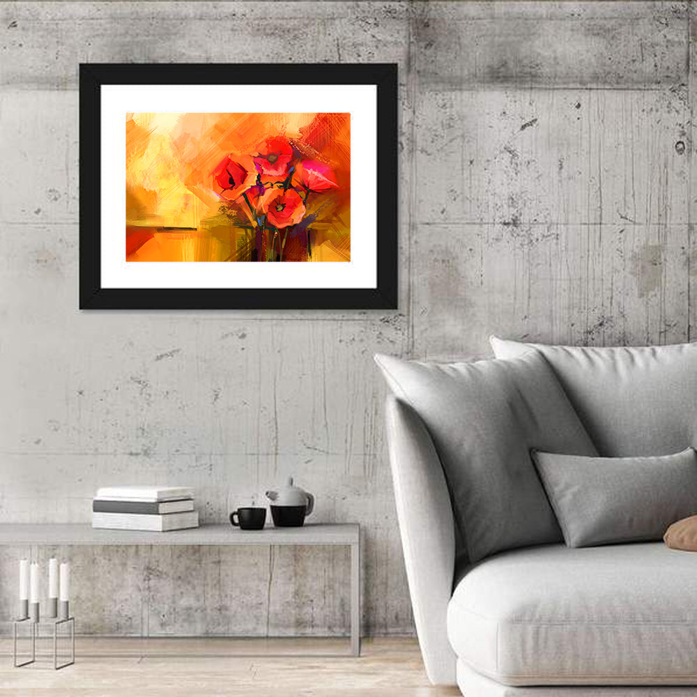 Impasto Red Poppy Bouquet Wall Art in a room, landscape