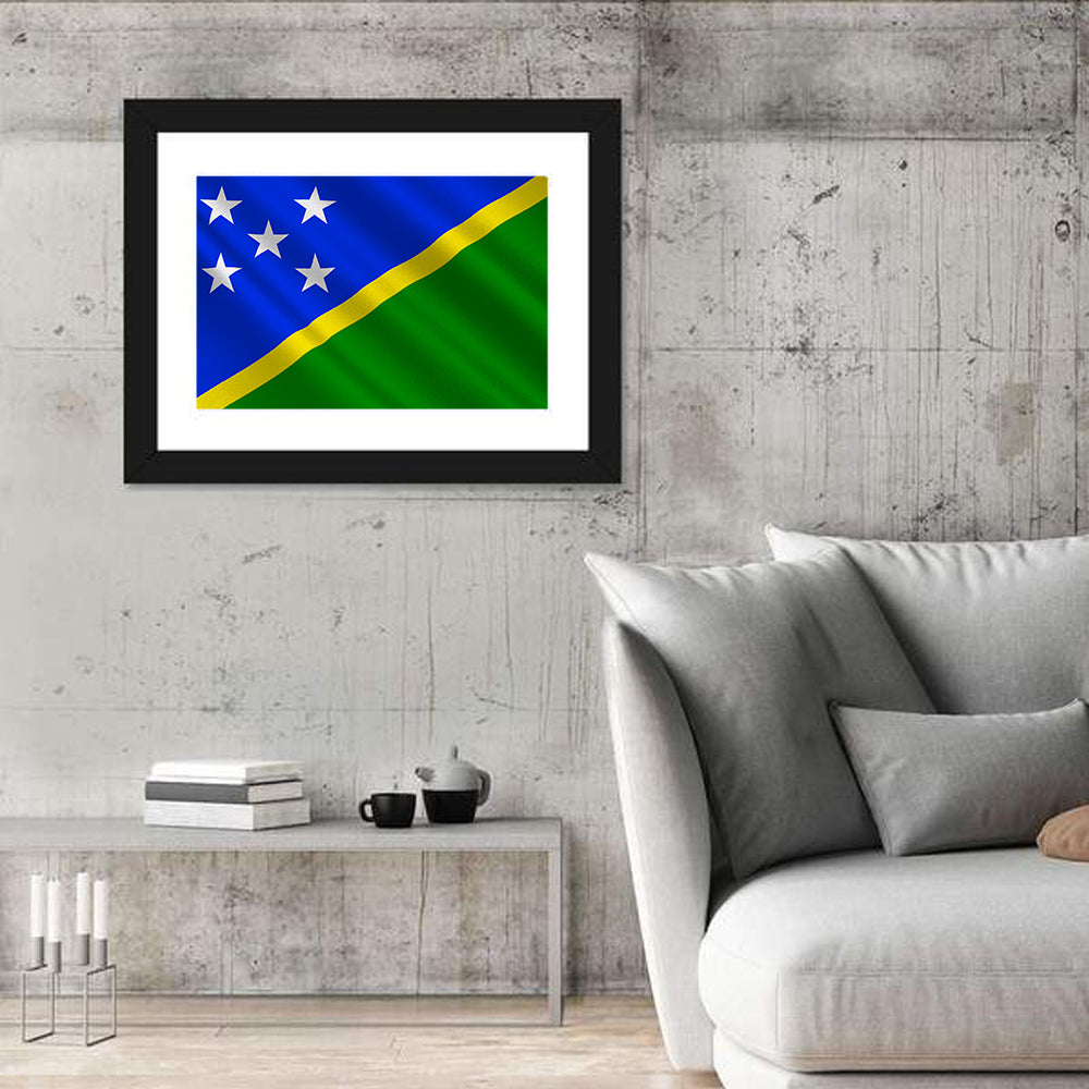 Solomon Islands Flag Wall Art in a room, landscape