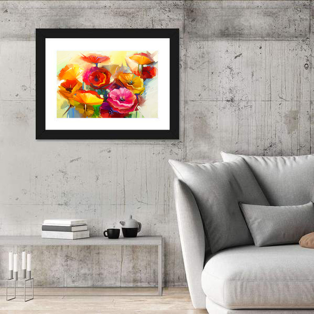 Impasto Poppy Bouquet Wall Art in a room, landscape