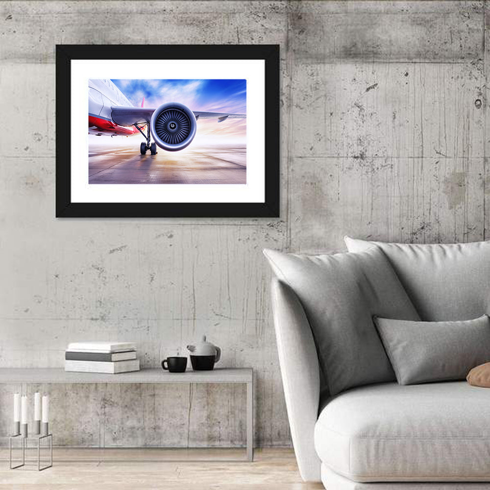 Low Angle Jet Engine on Tarmac Wall Art in a room, landscape