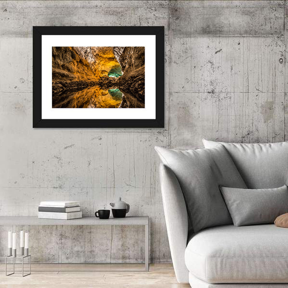 Glowing Green Cave Reflection Wall Art