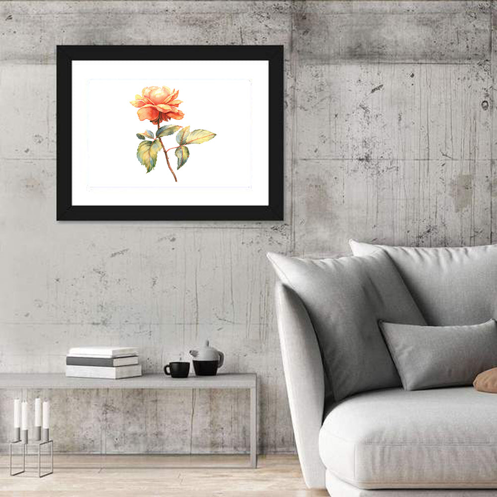 Orange Watercolor Rose Illustration Wall Art