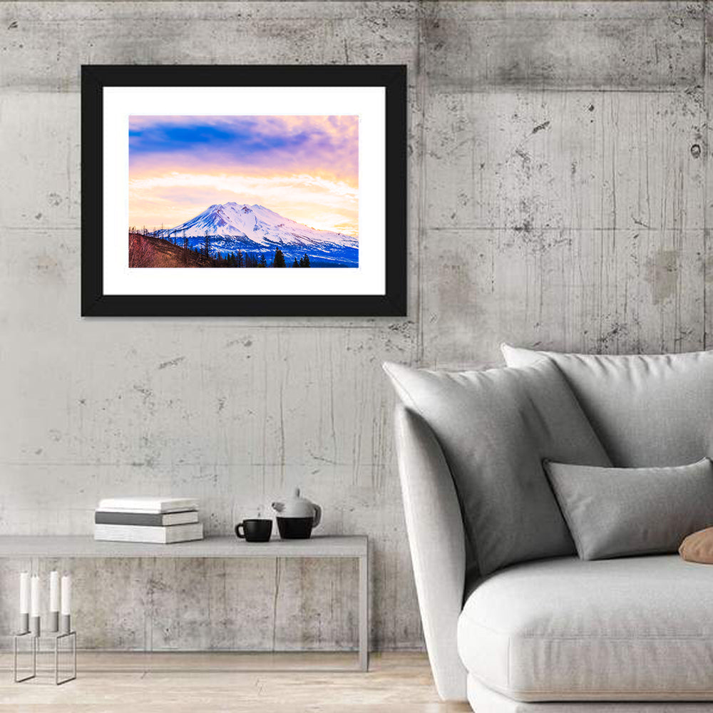 Sunset Over Mount Shesta Wall Art in a room, landscape