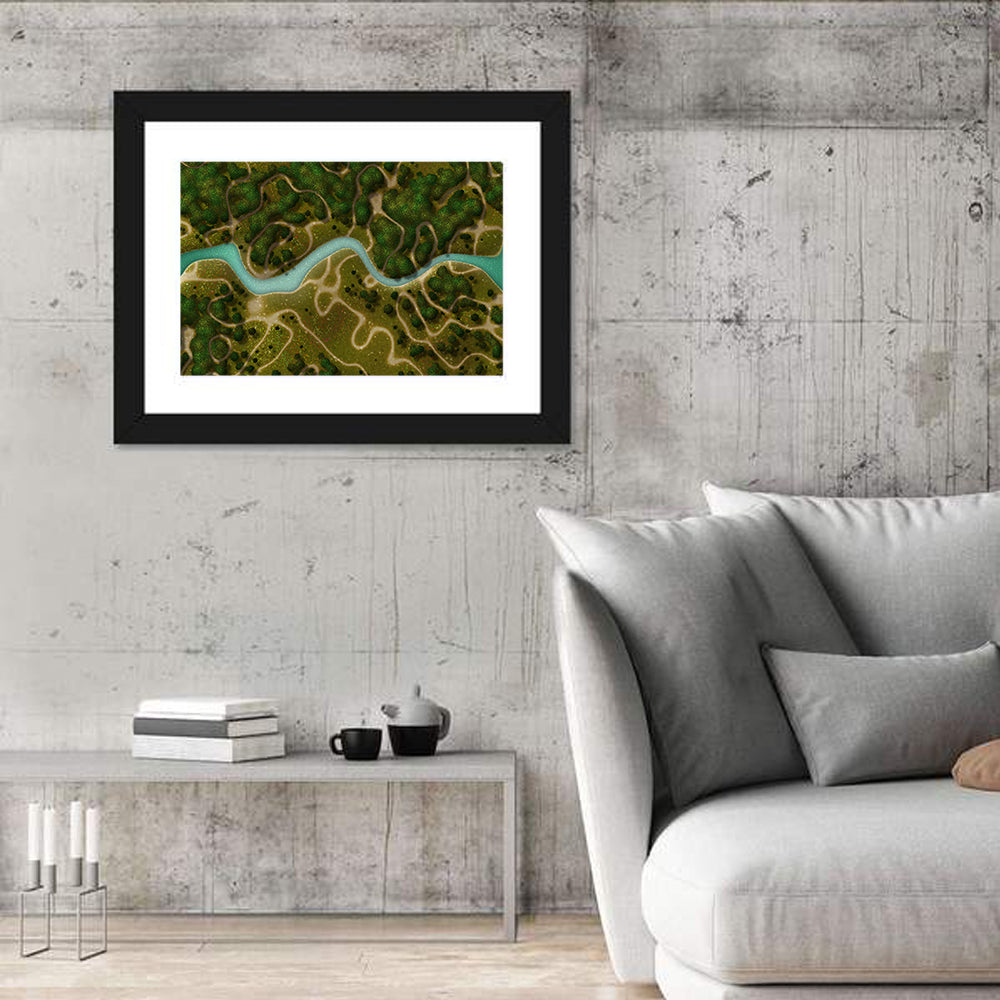 Birds-eye River Trail Wall Art in a room, landscape