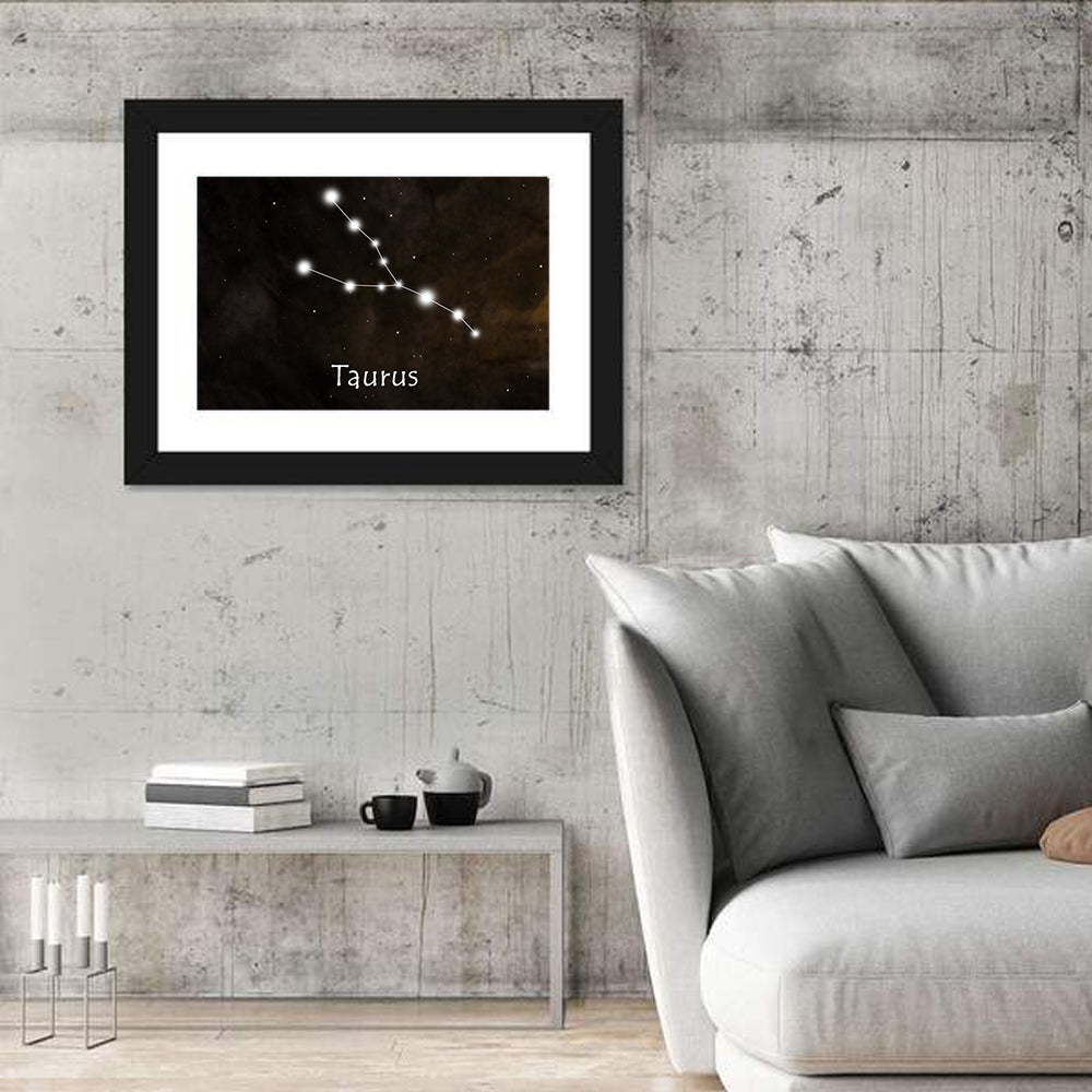 Taurus Constellation Chart Wall Art in a room, landscape