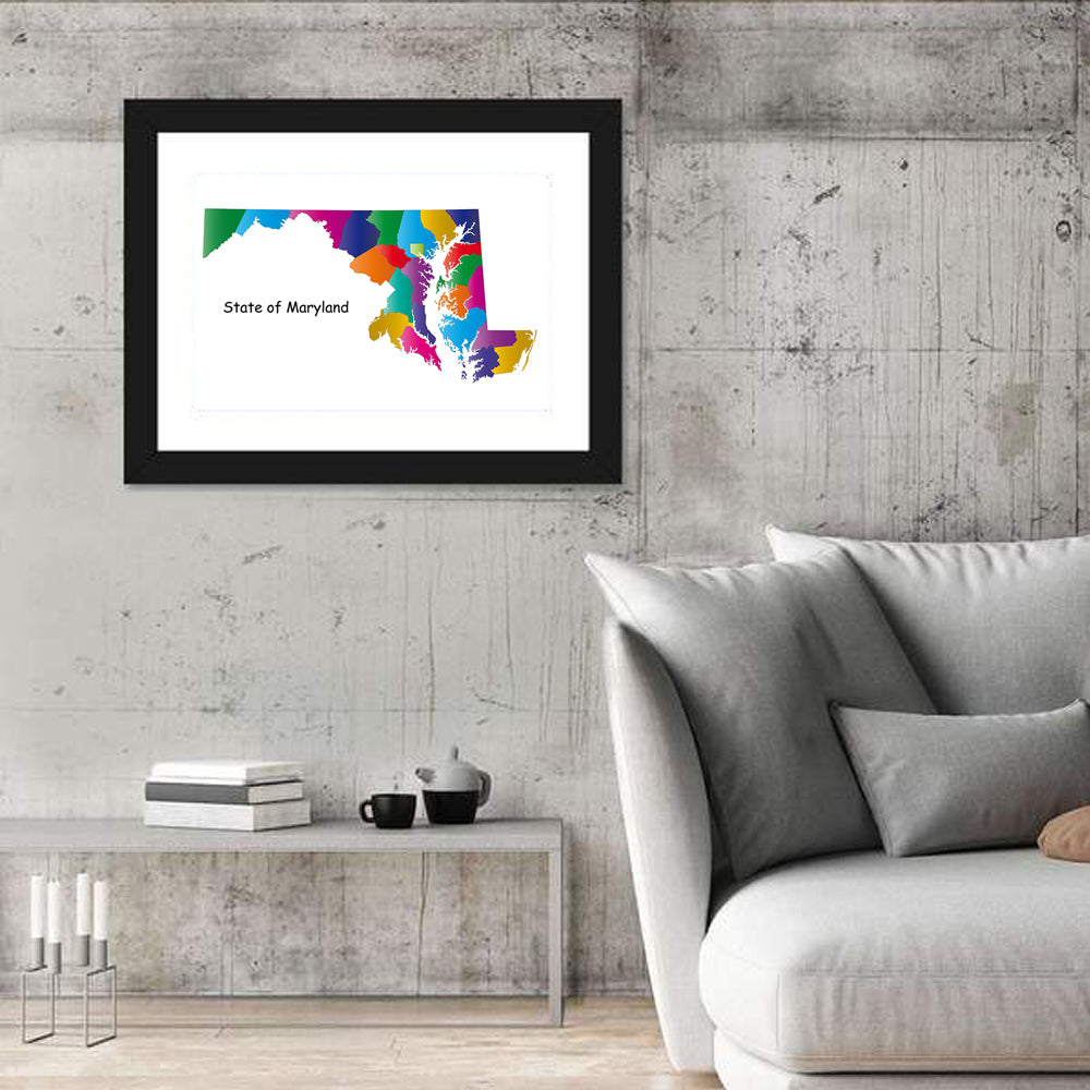 Maryland County Map Wall Art in a room, landscape