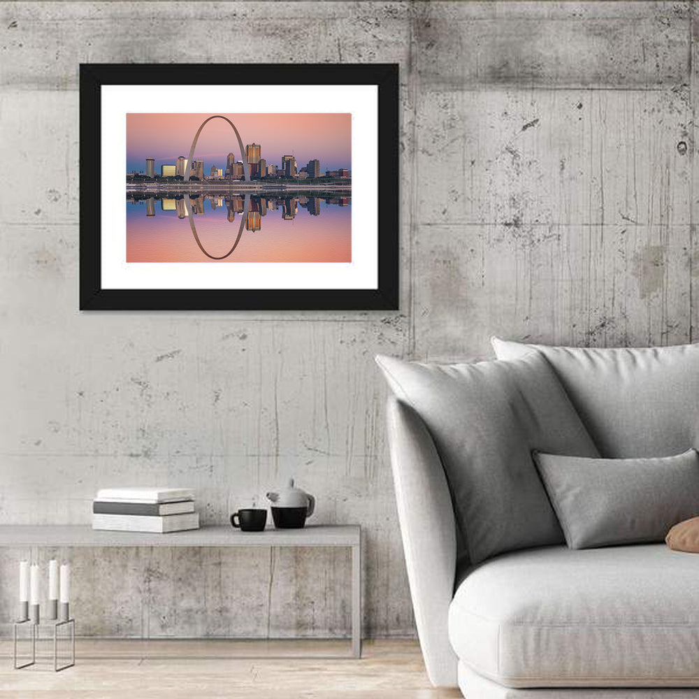 St Louis Gateway Arch Skyline Wall Art in a room, landscape