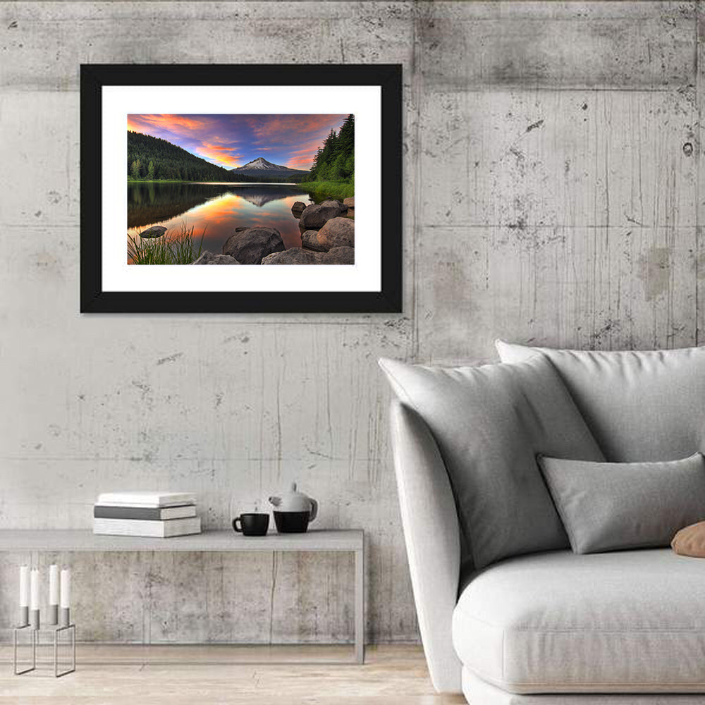 Mount Hood Reflected Over Trillium Lake Wall Art in a room, landscape