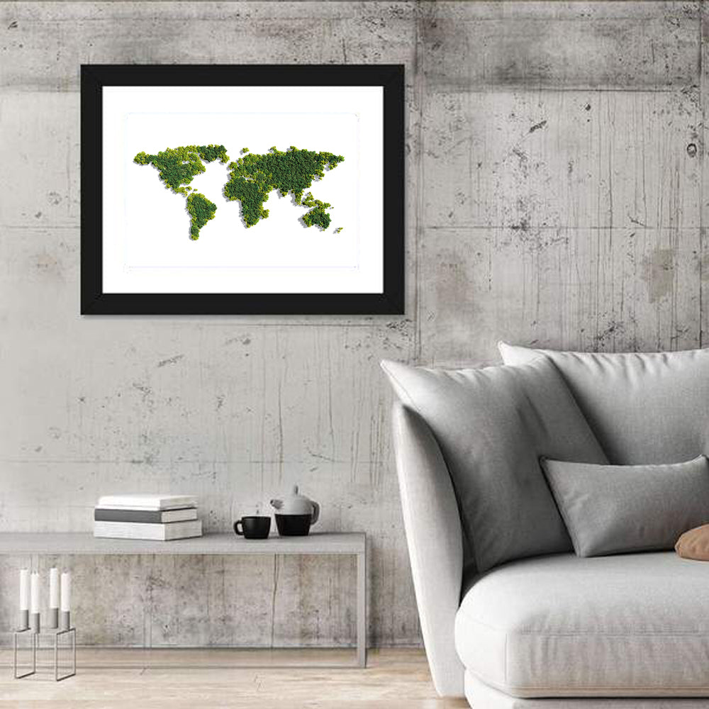 Forest Canopy World Map Wall Art in a room, landscape