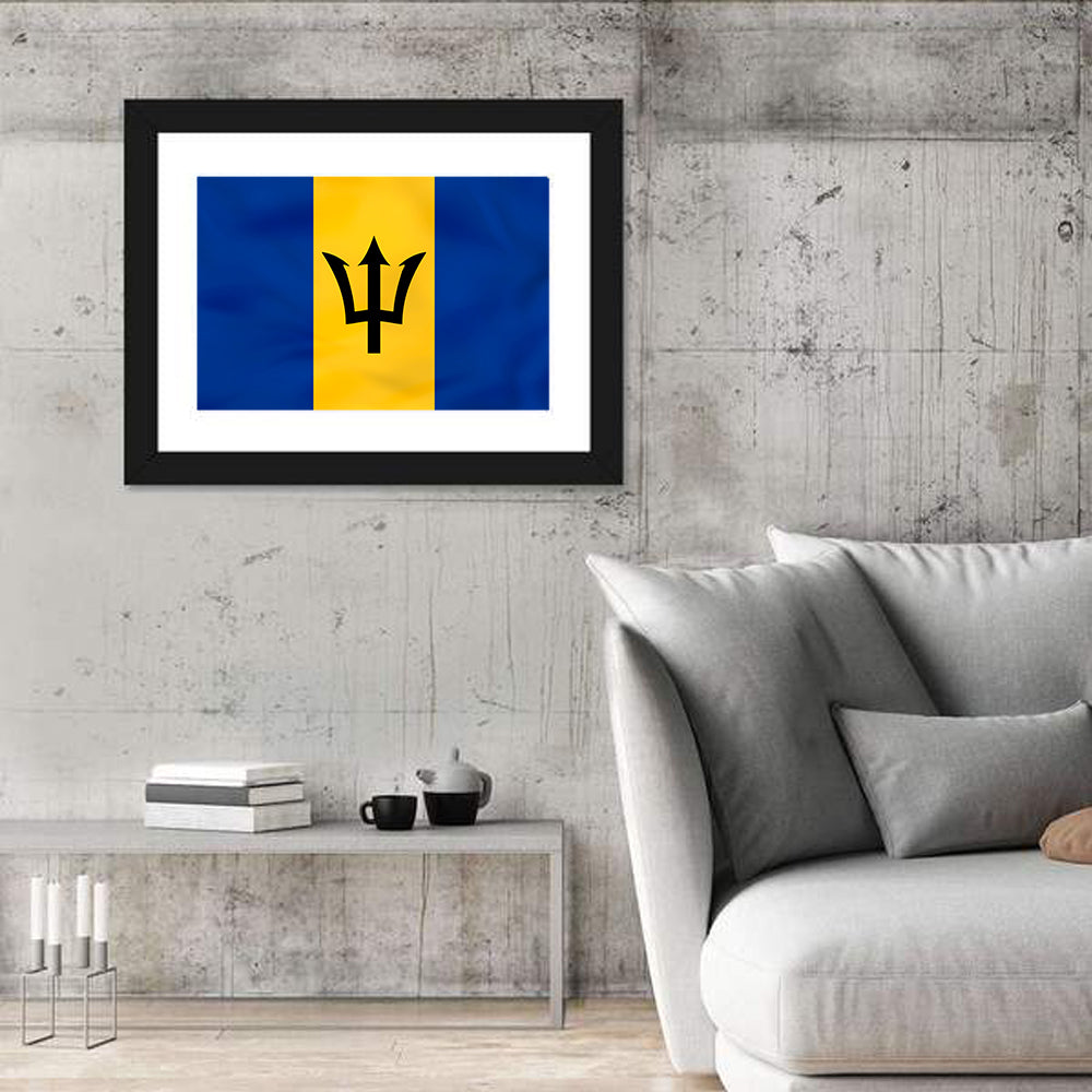 Barbados National Flag Wall Art in a room, landscape