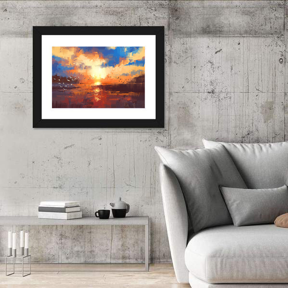 Golden Sunset Over Lake Wall Art