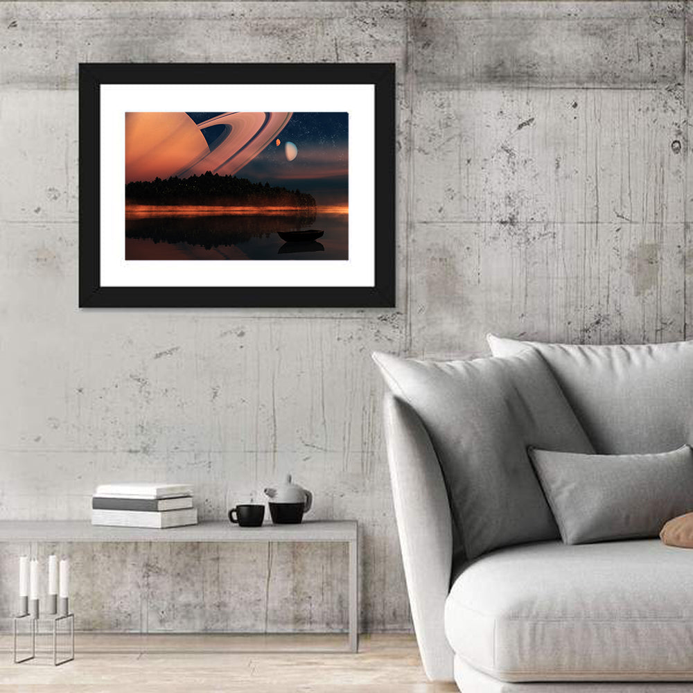 Ringed Planet Over Alien Lake Wall Art