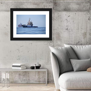 A Tugboat Near To Container Ship In Coasts Of Valparaiso Wall Art