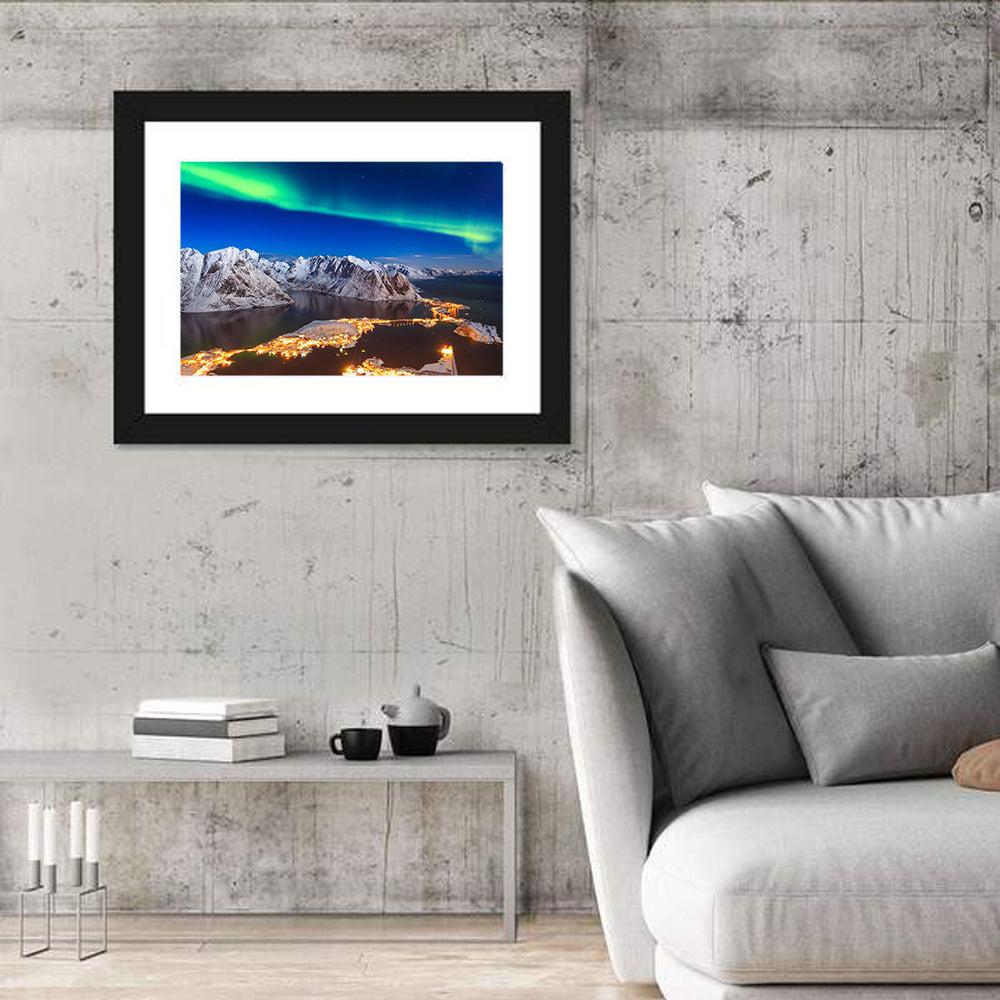 Aurora Over Reine, Lofoten Wall Art in a room, landscape