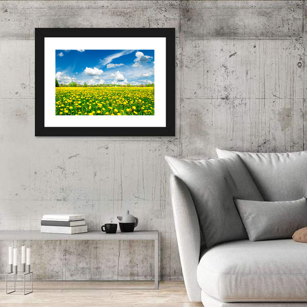 Yellow Dandelion Meadow Wall Art in a room, landscape