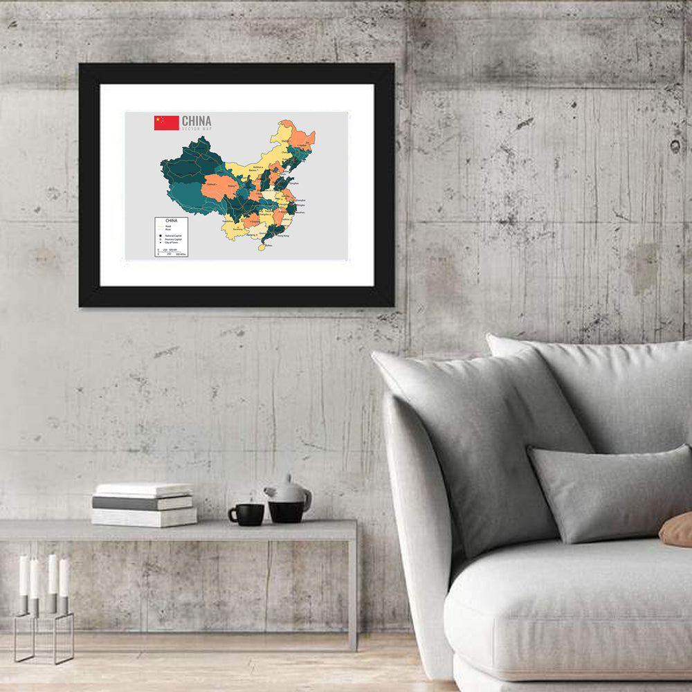 China Political Map Wall Art in a room, landscape