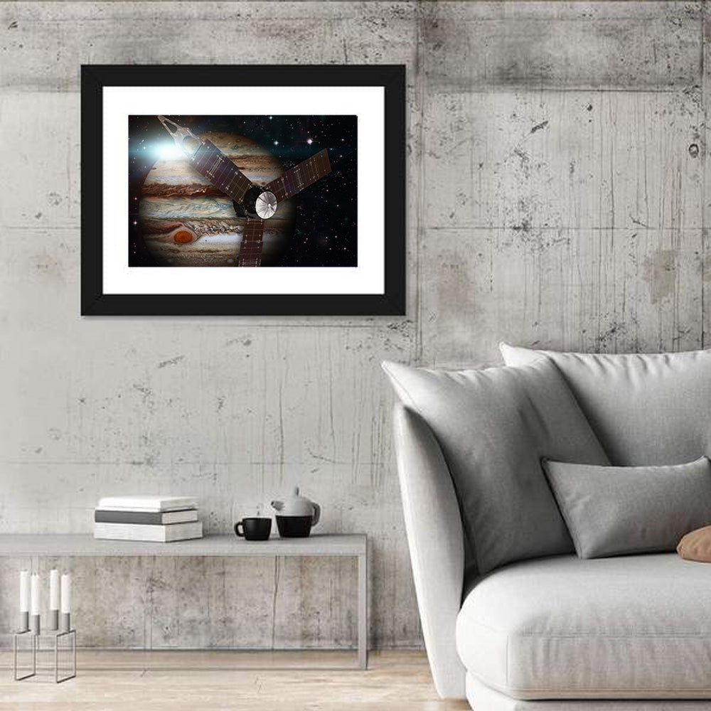 Juno Spacecraft Over Jupiter Wall Art in a room, landscape