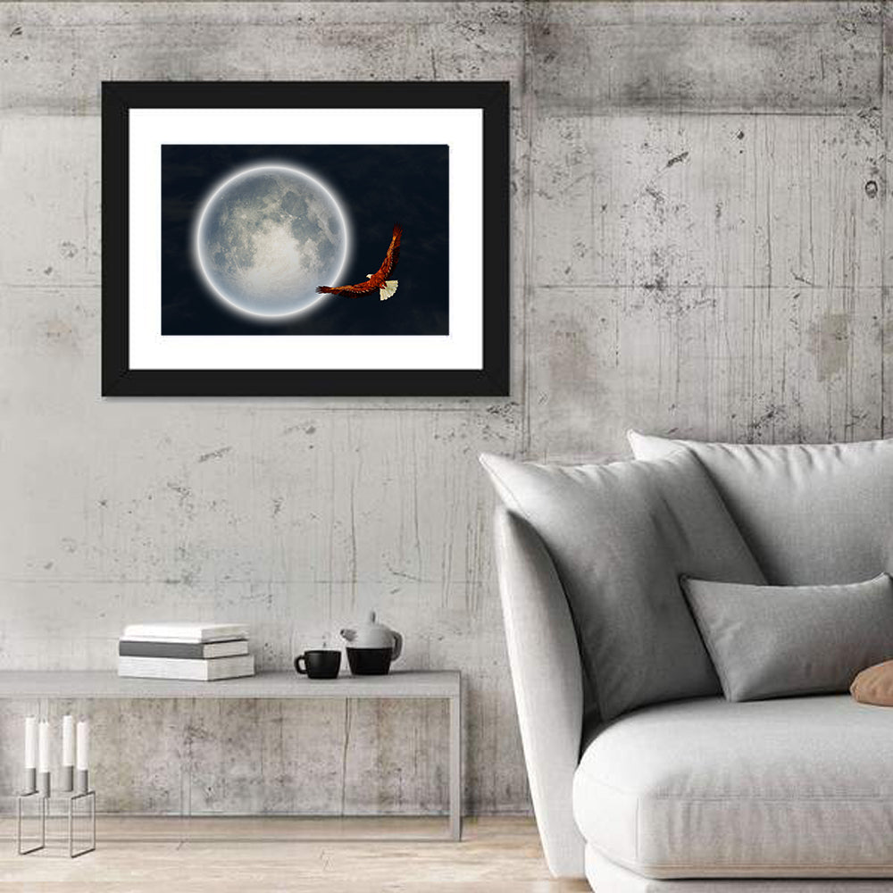 Bald Eagle Moonlight Flight Wall Art in a room, landscape