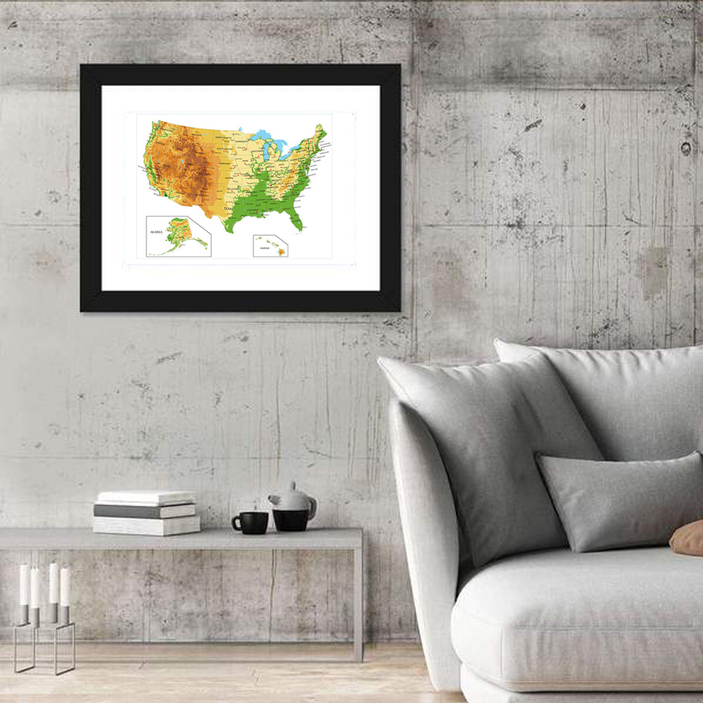 United States Topographic Map Wall Art in a room, landscape