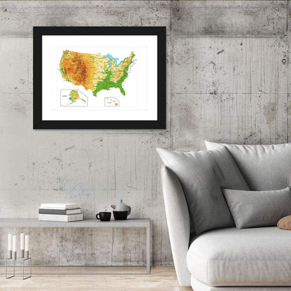 USA Physical Map Wall Art