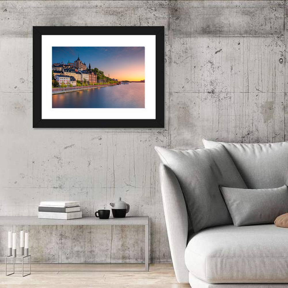 Stockholm Sunset Over Mariaberget Wall Art in a room, landscape