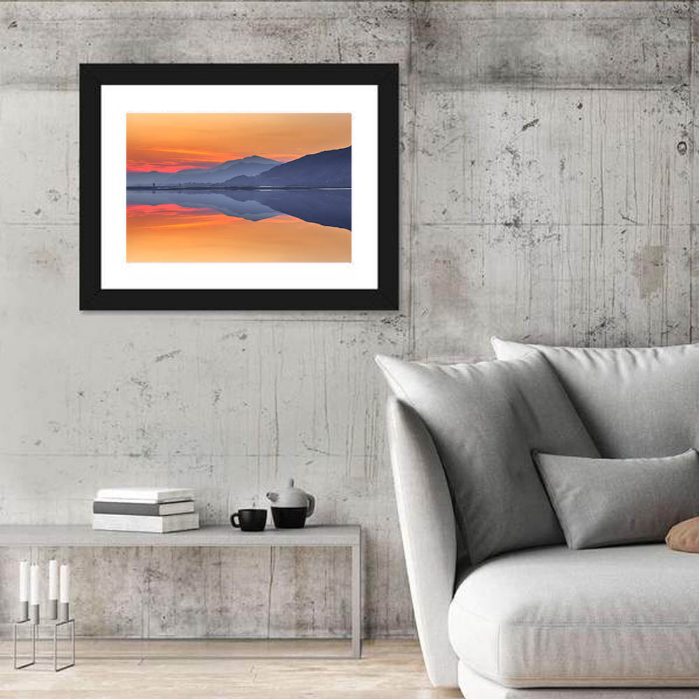 Swat River Sunset Reflection Wall Art in a room, landscape