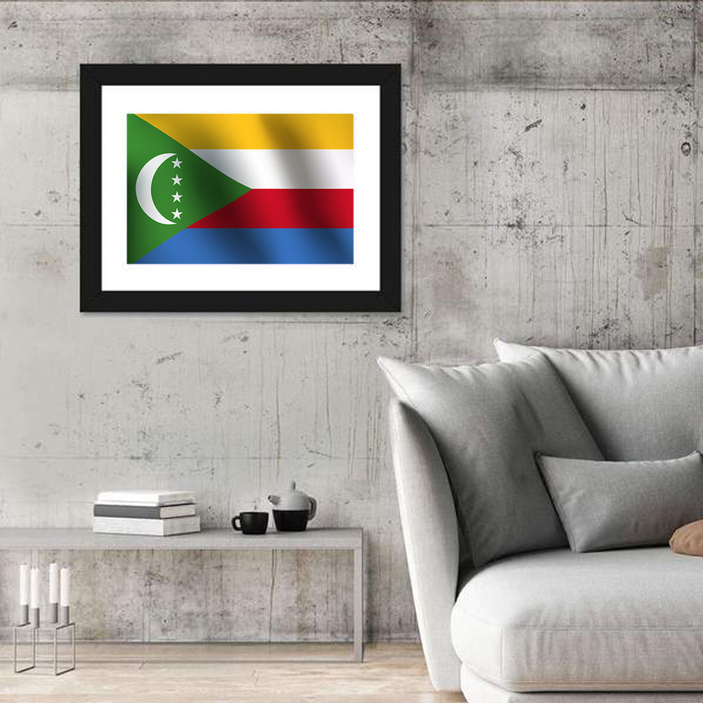 Comoros National Flag Wall Art in a room, landscape