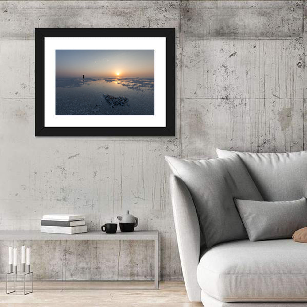Danakil Desert Sunrise Over Lake Assal Wall Art in a room, landscape