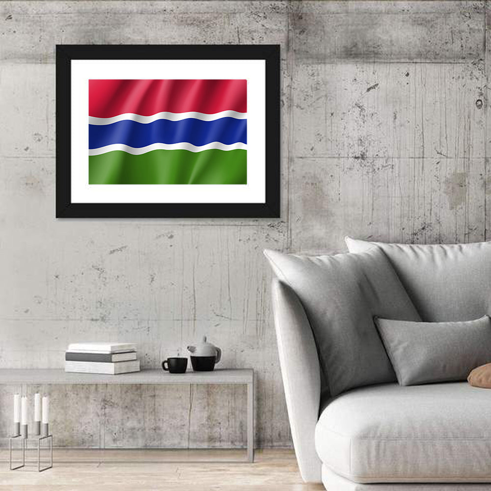 Gambia National Flag Wall Art in a room, landscape