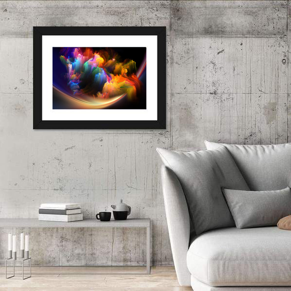 Fractal Music Nebula Wall Art in a room, landscape